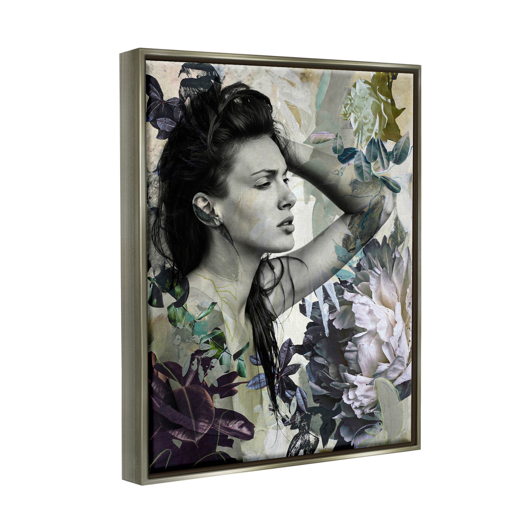 Floral Blossom Woman Collage Botanical & Floral Graphic Art Luster Gray Framed Art Print Wall Art