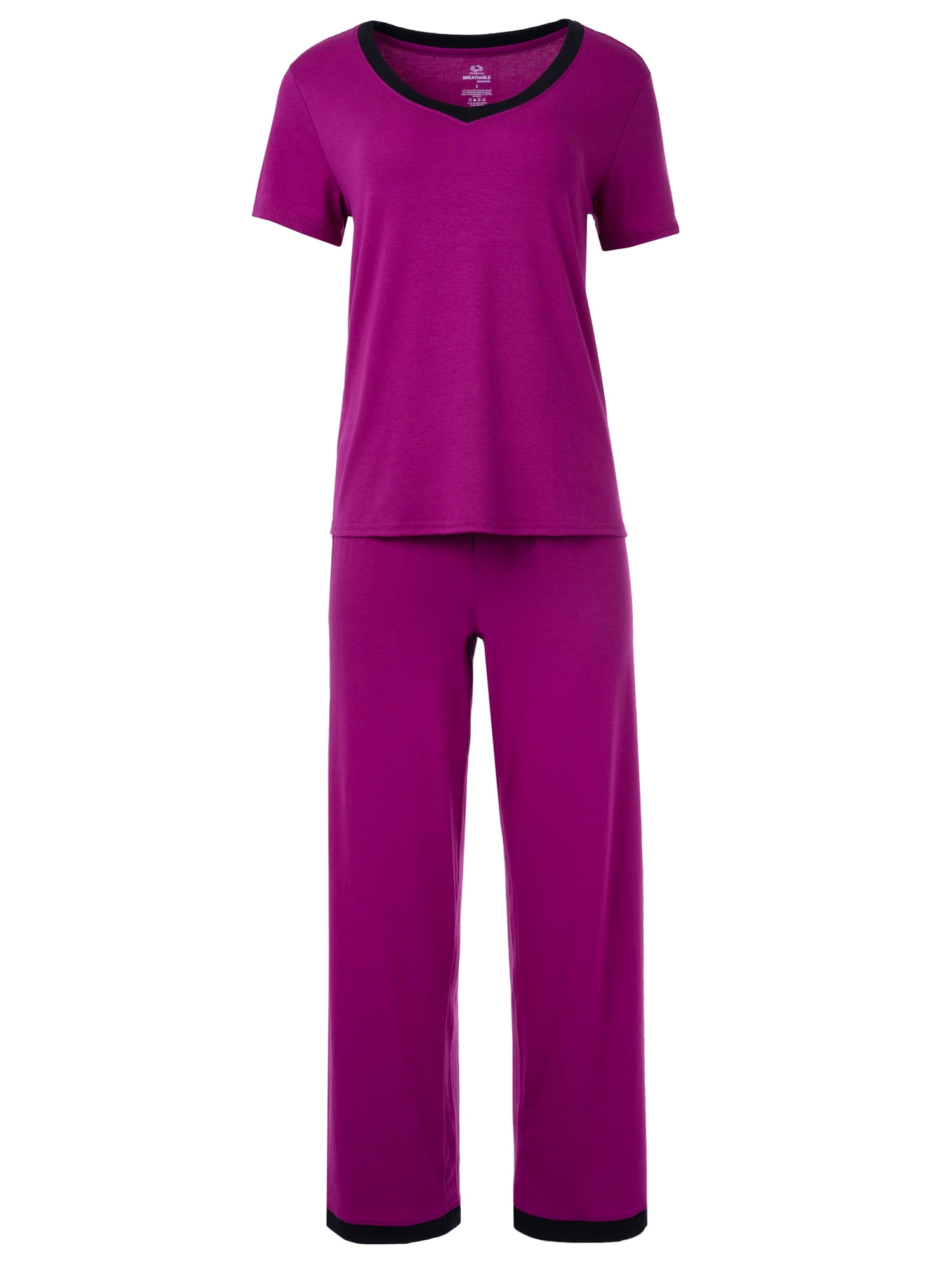 Fruit of the Loom Women's Soft & Breathable V-Neck Short Sleeve Top & Pajama Pant Set, Sizes S-4X