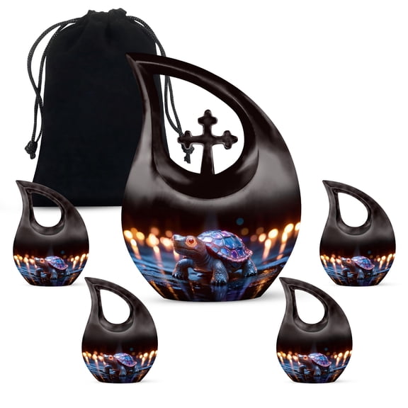 MUKTIVE Turtle Funeral Urns for Ashes Remains, Combo Sets Funeral Urn for Human Ashes Adult Male & Female (1 Large 10 ", 4 Keepsake 3 "), Cremation Urns for Burial & Memorial Services