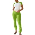 thumbnail image 2 of Women's Pajama Set Under $15 Short Sleeve Long Pants Casual Solid Color Fitting Short Sleeve Round Neck Top Blouse And Pants Sports Set Suit, 2 of 5