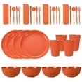 thumbnail image 1 of Zhuge Juegos de vajilla de paja de trigo, juegos de platos y cuencos de 32 piezas, cubiertos, vajilla irrompible apta para microondas para fiestas, picnic,campamentos, color naranja, 1 of 4
