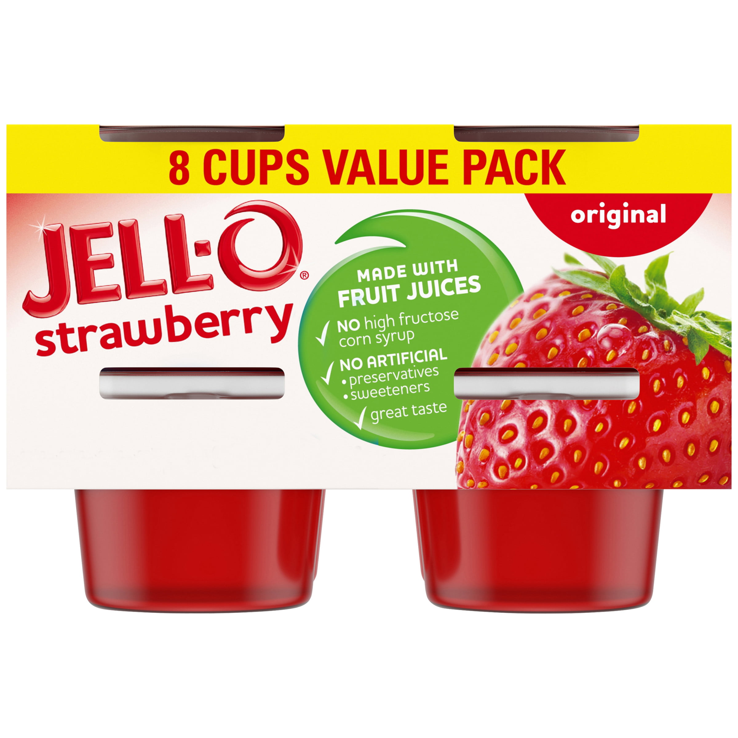 Jell O Original Strawberry Ready To Eat Gelatin Snacks Value Pack 8 Ct Cups Walmart Com Walmart Com