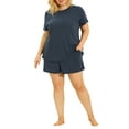 thumbnail image 2 of Agnes Orinda Women's Plus Size Short Sleeve Round Neck Nightwear Pajamas Set 4X Navy Blue, 2 of 7