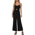 thumbnail image 1 of Mono de verano INSPIRE CHIC para mujer, tirantes de espagueti, corte abierto, pantalón ancho, color negro, 1 of 6