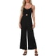 thumbnail image 1 of Mono de verano INSPIRE CHIC para mujer, tirantes de espagueti, corte abierto, pantalón ancho, color negro, 1 of 6