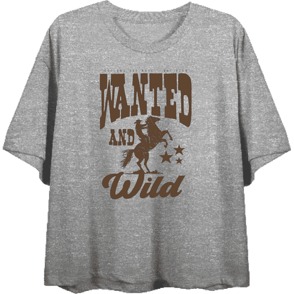 Cowboy Wanted And Wild Women's Heather Gray Crew Neck Short Sleeve Top-Medium