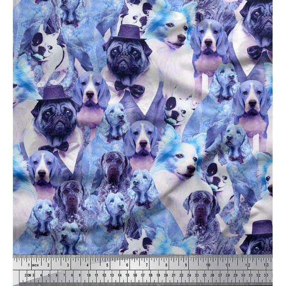 Soimoi Cotton Duck Fabric Pug,Beagle & English Cocker Spaniel Dog Scene Print Fabric by Yard 42 Inch Wide