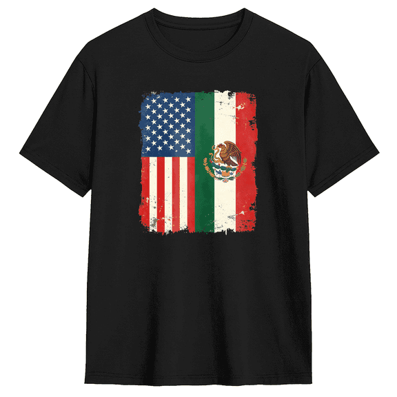 USA Mexico Flag Retro Graphic Tee for Men and Women, Fun Gift Cotton Short Sleeves T-Shirt