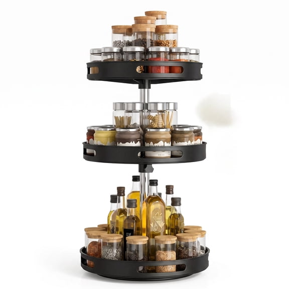 ShundaCat Lazy Susan Spice Rack, 3 Tier Rotating Metal Countertop Organizer with 360 Degree Rotation for Kitchen Storage