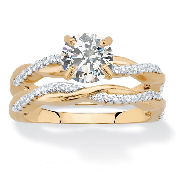 1.79 Cttw. 2-Piece 18k Gold-Plated Cubic Zirconia Wedding Ring Set