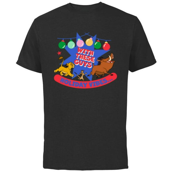 Disney The Lion King Simba Timon Pumbaa Holiday Vibes - Short Sleeve Cotton T-Shirt for Adults - Customized-Black