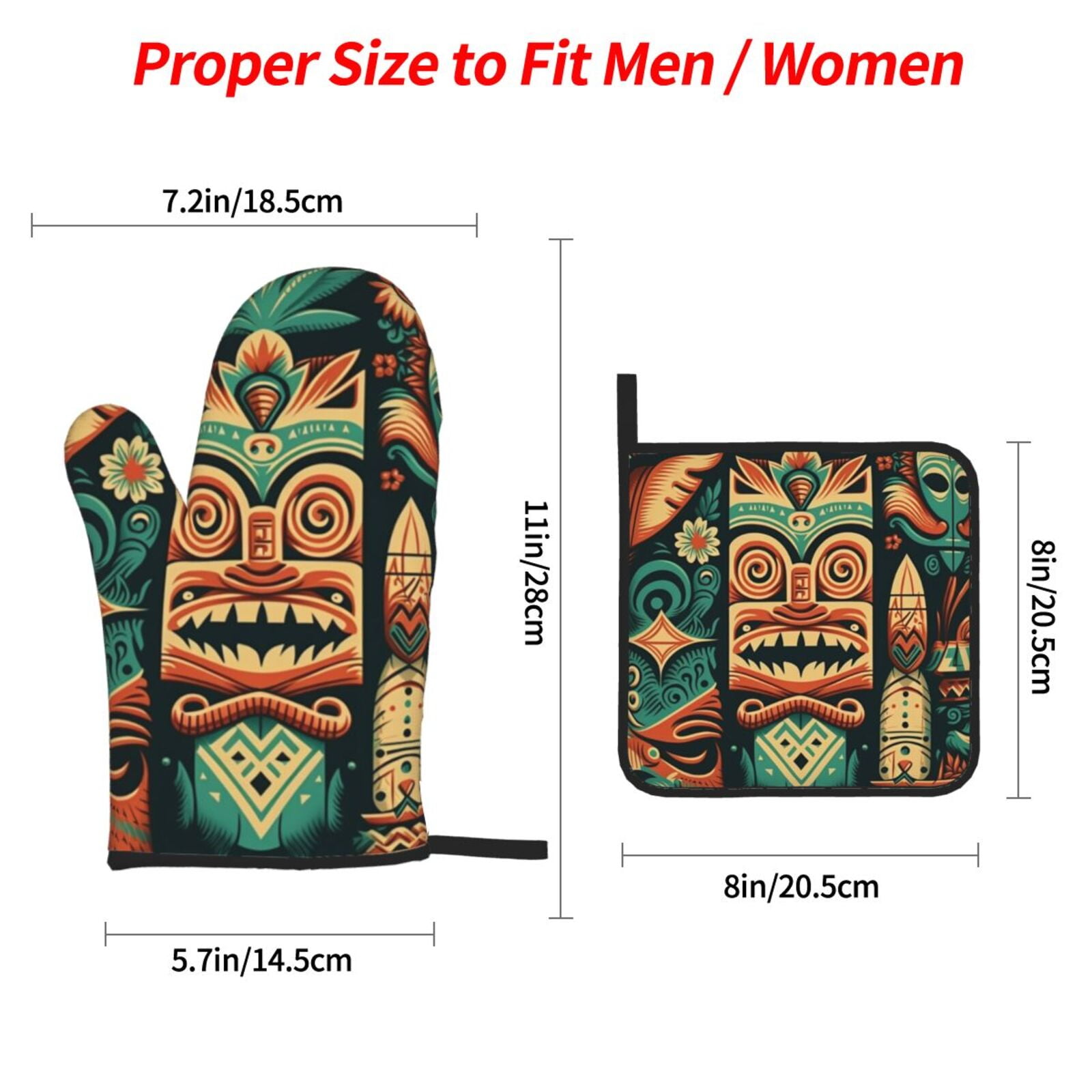 Retro Tiki Hawaiian Vintage 4Pcs Oven Mitts and Pot Holders Sets Oven Kitchen Gloves Hot Pads for Cooking BBQ Baking Grilling
