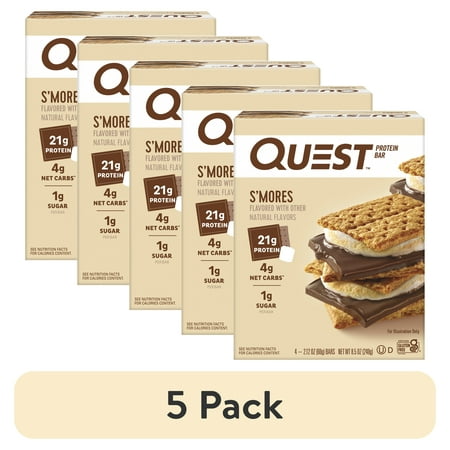 (5 pack) Quest Protein Bar, Smores, 20g Protein, Gluten Free, 4 Count
