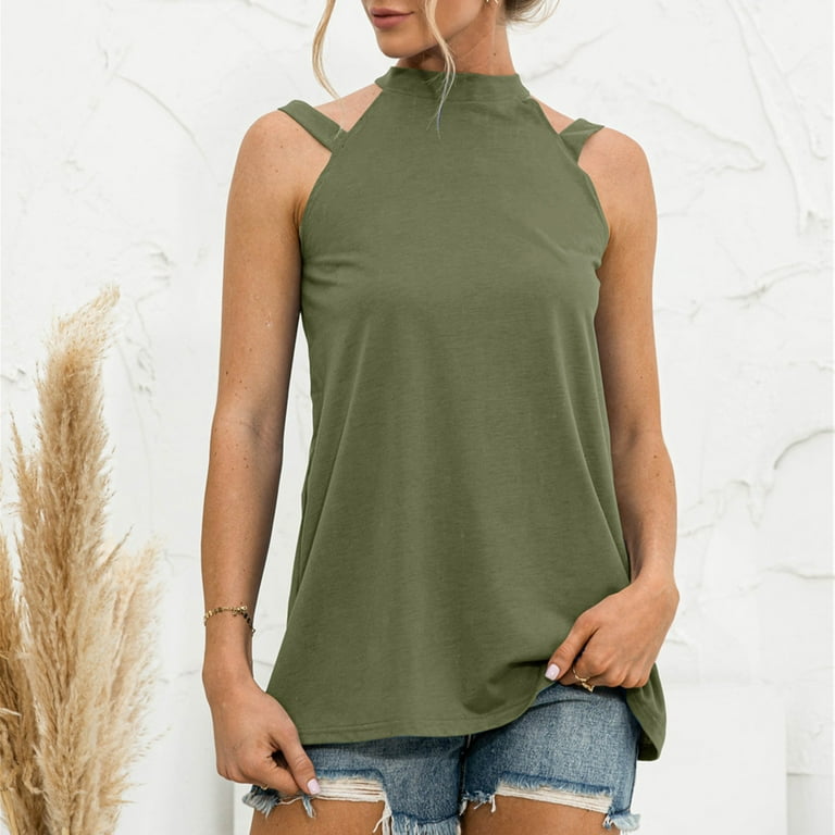 EHQJNJ Womens Camisole Tank Tops Cotton Women Fashion Loose Sleeveless O  Neck Off The Shoulder Gallus Casual T Shirt Blouse Tops Tunic Tank Tops for