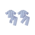 thumbnail image 2 of Cenuakty Toddler Boys Clothing Set Cotton Linen Solid Color Long Sleeve Button Down Tops with Elastic Pants 2 Pcs Outfits, 2 of 9