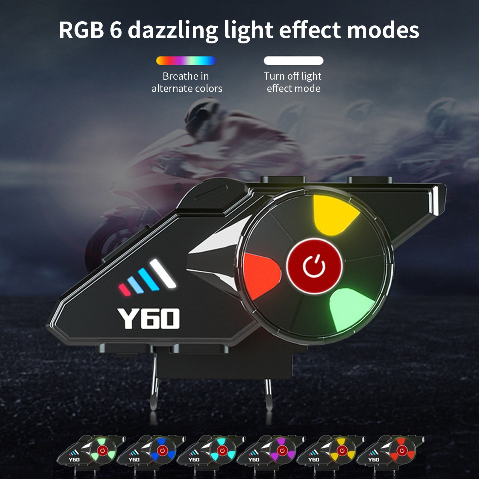 Tarmeek Motorcycle Helmet Bluetooth Headset 5.3, RGB Lighting Waterproof Noise Reduction Intercom System with Hands-Free Calling for All Helmets