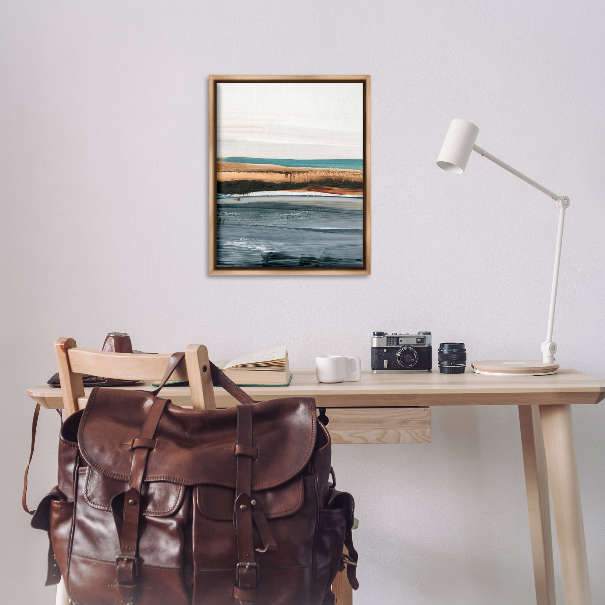 Stupell Industries Paint Strokes Beach Impression Abstract Painting Brown Floater Framed Canvas Art Print Wall Art, 25 x 31