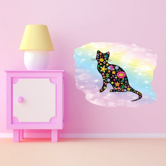 Animal Watercolor Wall Decals for Kids Room - Multicolored Flowers & Stars Art Design Floral DIY & Creativity Boy Girl Bedroom Wall Water Color Sticker - Size: 10 In x 8 In