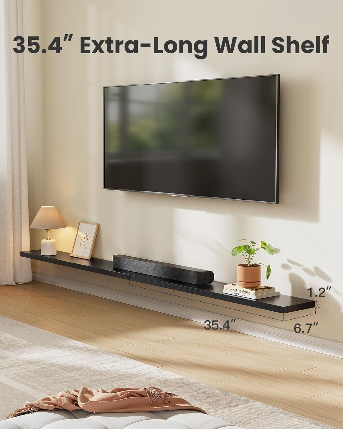 35.4" L Floating Shelves, Wall Shelves Set of 3 for Bathroom/Living Room/Bedroom/Kitchen, White Floating Shelves for Wall Decor Invisible Brackets