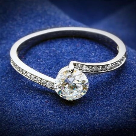 Alamode TS057-5 Women Rhodium 925 Sterling Silver Ring with AAA Grade CZ in Clear - Size 5