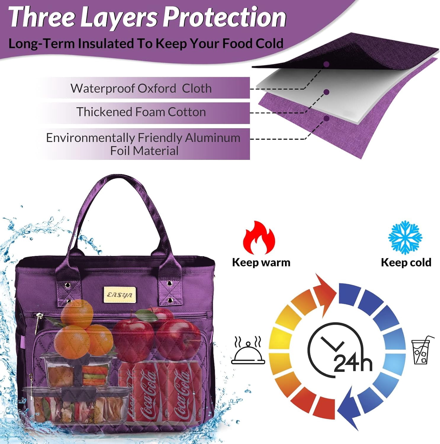 Large Women Lunch Bags for Work Insulated/Insulated Adult Lunch Box for Women/Durable Nylon Thermal Lunch Bag for Women/Leakproof Cooler Lunch Tote Bag with Storage Pocket (Black)