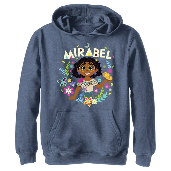 Boy's Encanto Mirabel In Nature Floral and Butterflies Pull Over Hoodie Navy Blue Heather Medium