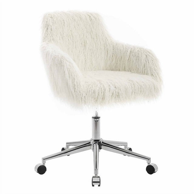 Riverbay Furniture Faux Fur Office Chair in Off White