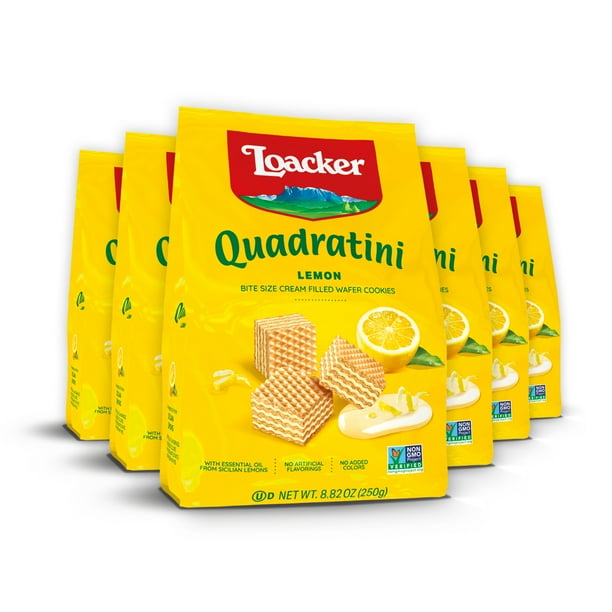 Loacker Quadratini Lemon, NonGMO CreamFilled BiteSize Wafer Cookies