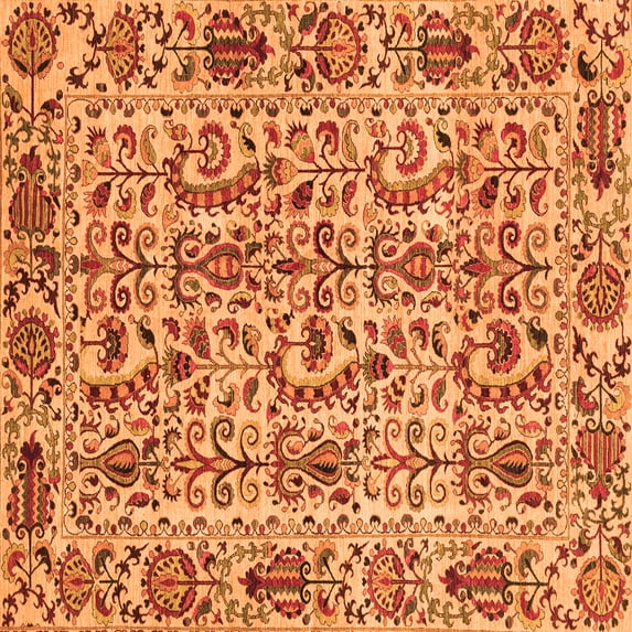 Ahgly Company Indoor Square Abstract Orange Modern Area Rugs, 3' Square