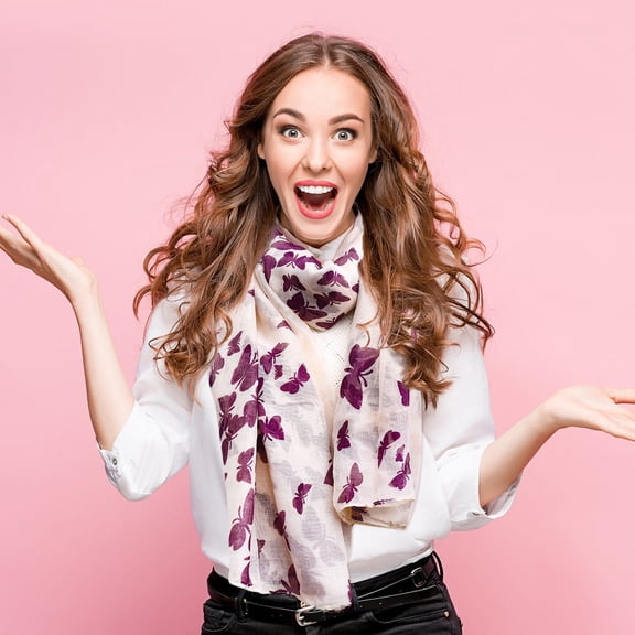 Masteelf Butterfly Printed Women Scarf Voile Lightweight Long Shawl for Neck Wrap 27.5x78.7 Inches Beige