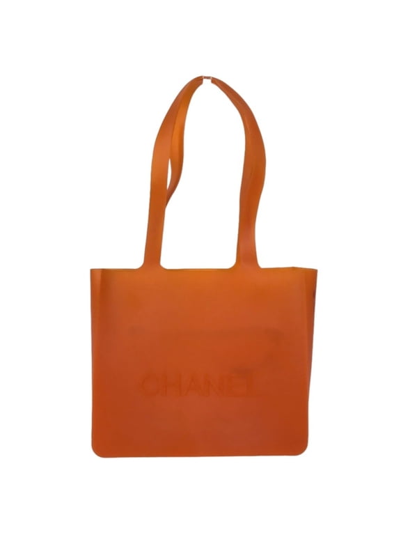 Pre-Owned CHANEL logo beach bag, shoulder tote rubber, women's, orange.