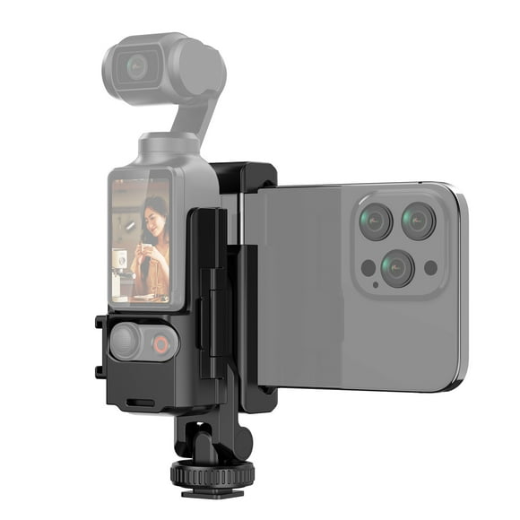 Multi-functional Camera Mount Bracket with Phone Holder 3 Cold Shoe Mount Tripod Phone Mount Replacement for DJI Osmo Pocket 3, iPhone 15/14/13 Vlog Live Streaming Video Recording