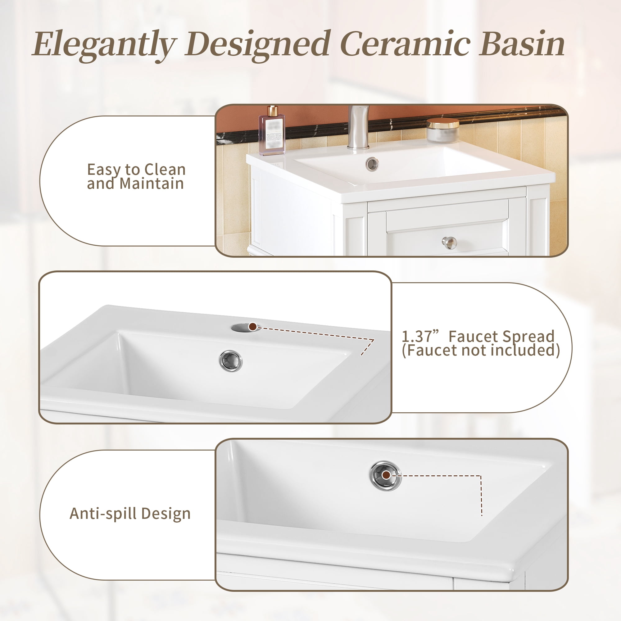 Harper & Bright Designs 16" Free Standing Single Basin Vanity Set, Bathroom Vanity with Sink Combo with Door and Adjustable Shelf, Bathroom Sink Storage Cabinet for Small Space, White