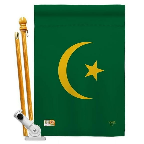 Breeze Decor BD-CY-HS-108313-IP-BO-D-US15-BD 28 x 40 in. Mauritania Flags of the World Nationality Impressions Decorative Vertical Double Sided House Flag Set with Pole Bracket & Hardware