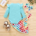 thumbnail image 6 of Edvintorg 3-18M My Valentine Gifts for Baby Girl Outfits Cute Sweet Heart Print Long Sleeve Ruffles Romper Bodysuit + Suspender Skirts + Headbands 3Pcs Suit, 6 of 7