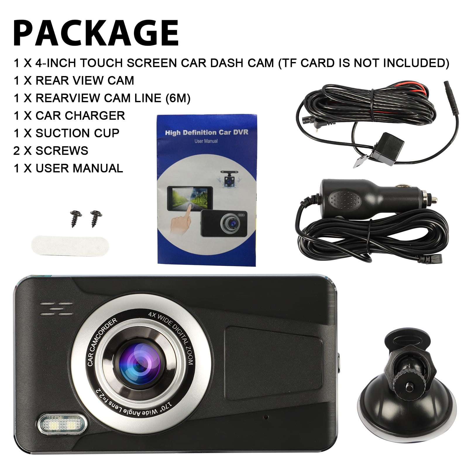  Dual Dash Cam Front and Rear Dash Cam 4.0 Inch IPS Touch Screen  Night Vision 1080P HD LCD DVR Video Car Dashboard Dash Camera Recorder  140°Wide Angle,WDR G-Sensor,Parking Monitor,Loop Recording 