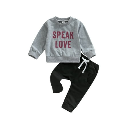 

Canrulo Toddler Baby Boy Clothes Long Sleeve Crewneck Pullover Sweatshirt Solid Jogger Pants Fall Winter Tracksuit Gray 2-3 Years