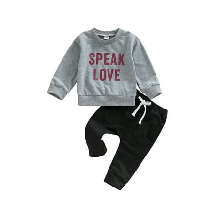 

wybzd Toddler Baby Boy Valentines Day Clothes Letter Sweatshirts Tops+Jogger Pants 2Pcs Tracksuit Fall Winter Outfits 2-3 Years
