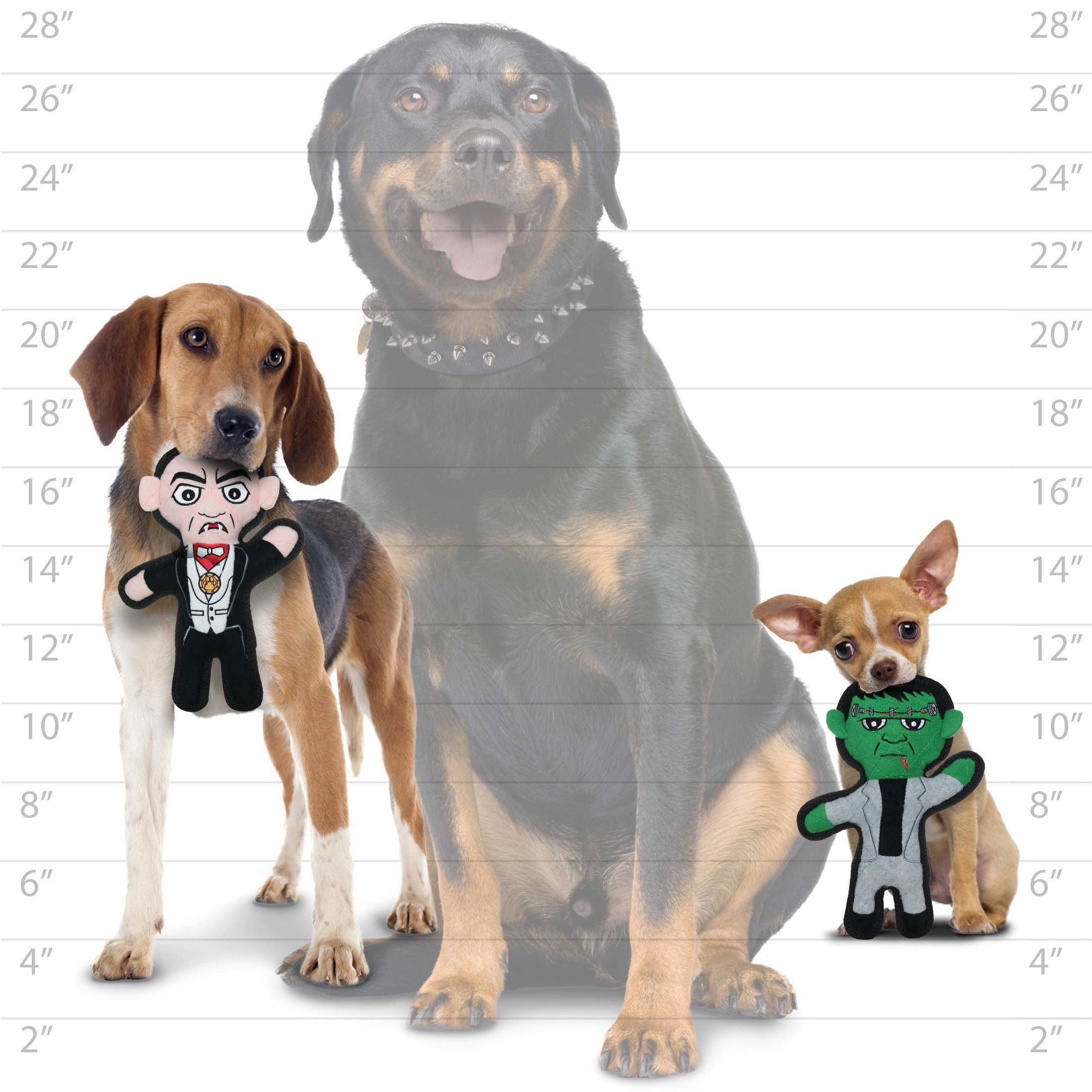 TUFFY Jr Holiday Dracula and Frankenstein Durable Plush Squeaky Dog Toy, 2-Pack