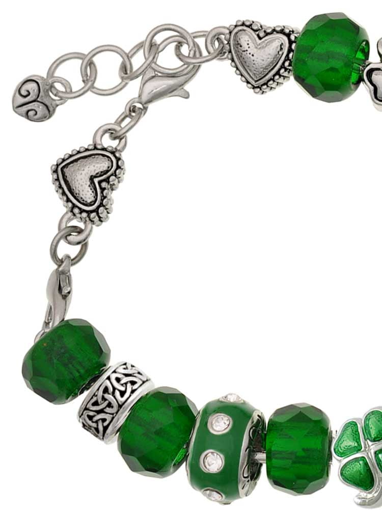 Delight Jewelry Silvertone 3-D Red Christmas Stocking - Green Irish Luck Bead Charm Bracelet, 7.5"