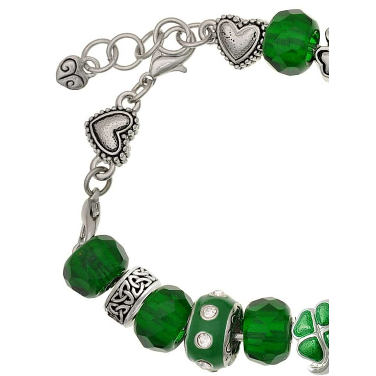 Delight Jewelry Silvertone Banjo Green Irish Luck Bead Charm - Technical View