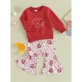 thumbnail image 2 of Bagilaanoe 2Pcs Baby Girl Valentine Clothing Sets Toddler Heart Print Long Sleeve Sweatshirt Tops + Flare Trousers 6M 12M 18M 24M 3T 4T Kids Spring Pants Set, 2 of 8