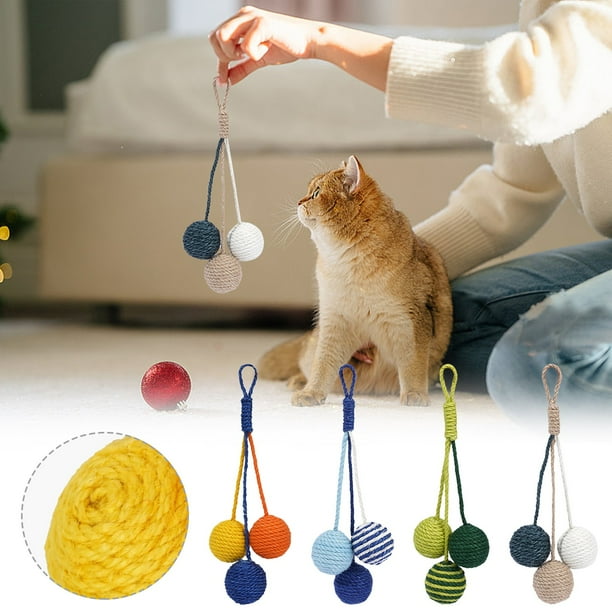 Set de juguetes para gatos con cuerda de sisal, bola para masticar y palo | Juguete interactivo para gatitos y gatos | Diseño duradero con triple bola | Bola de catnip entretenida | Colores surtidos