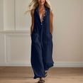 thumbnail image 2 of ClodeEU Women's Sleeveless Wide Leg Jumpsuit,Button Down Casual Linen Romper with Pockets Dark Blue,Women's Plus S, 2 of 9