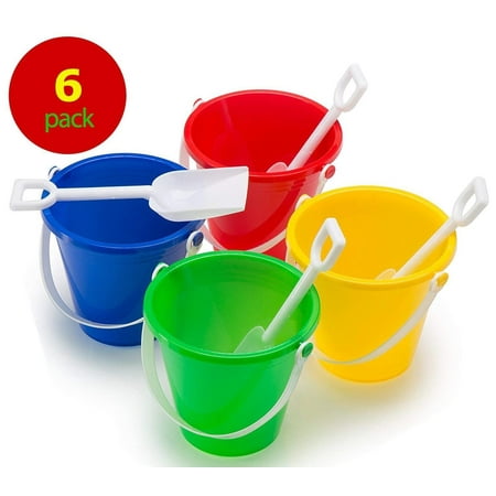 Top Race Beach Pails and Sand Shovels 5 Inch (Pack of 6)