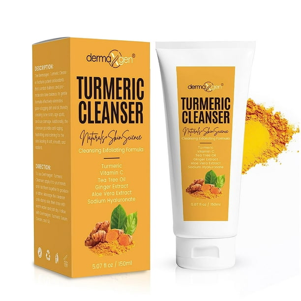 Dermaxgen Turmeric Facial Cleanser, 5 oz 100 Natural Anti Aging Exfoliating, Nourish