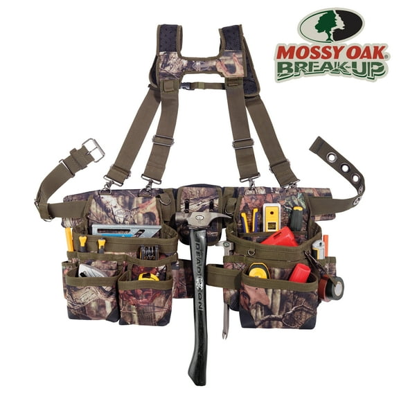 Bucket Boss 2 Tool Bag Tool Belt with Suspenders, in Mossy Oak Camo, 85035