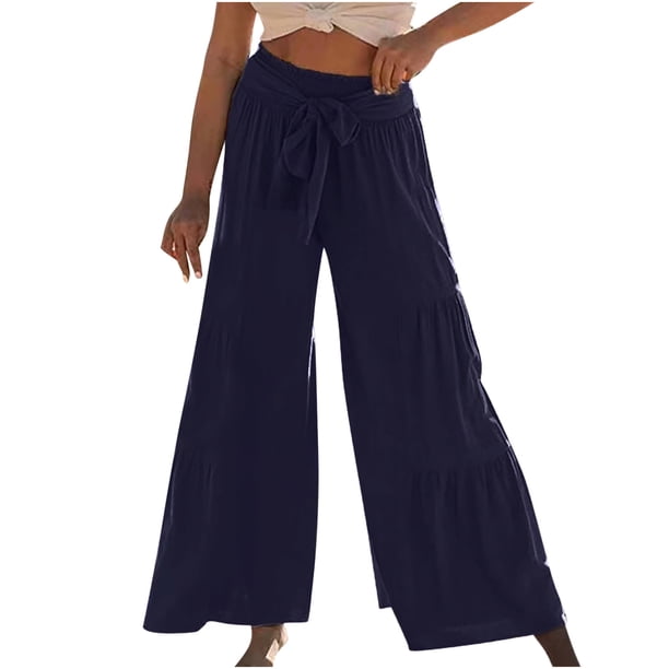 Pantalones largos de mujer Pantalones de lino de algodón sólido Pantalones hasta el tobillo Pantalones elásticos casuales Pantalones largos Pantalones Odeerbi ODB-2