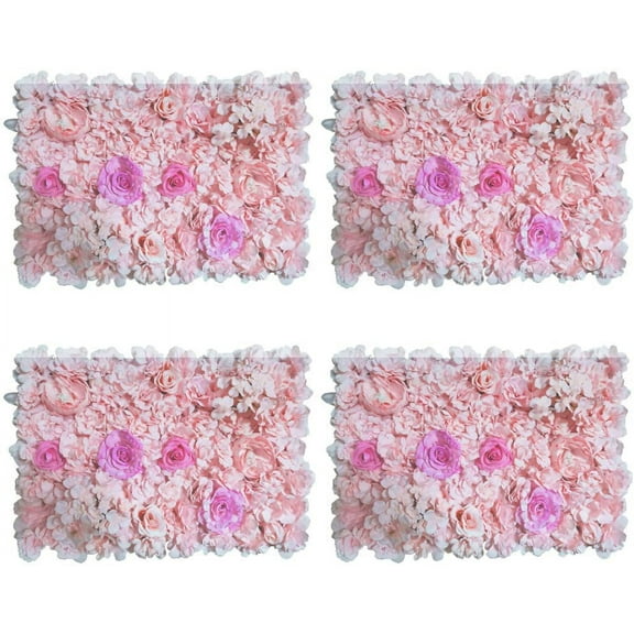 Miumaeov 4Pcs 16x24in Light Pink and Fuchsia Flower Wall Panels Artificial Silk Rose Flower Wall Panel Floral Backdrop Decor for Patio, Garden, Fencing, Yard