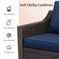 thumbnail image 3 of Joyside 75" Patio Metal Wicker Sofa, All-Weather Rattan Couch with Deep Seats, Washable Cushions & Steel Frame, 3-Seat Sofa for Garden, DarkBlue/Brown, 3 of 7